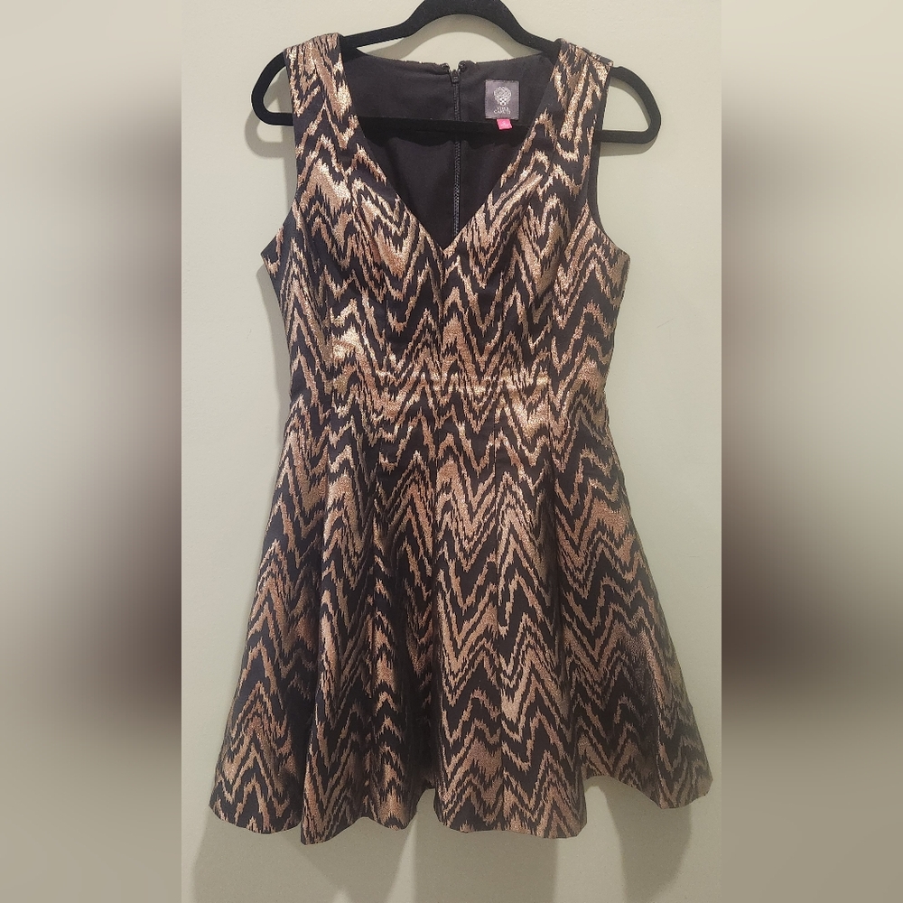 Vince Camuto Black and Gold Chevron Dress